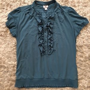 Worthington ruffle stretch top in teal sz L