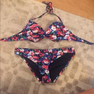 Floral multicolored halter bikini