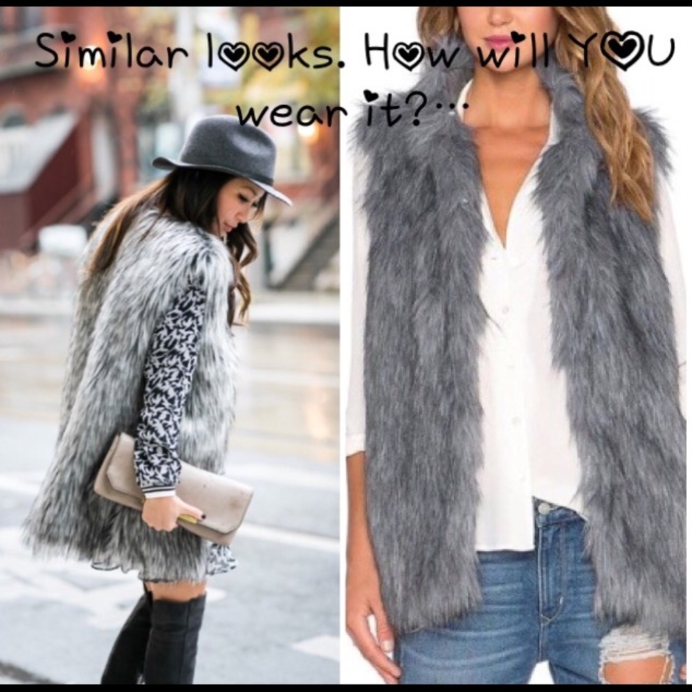 ❤️Sale! Gray faux fur vest lined w/ front closures