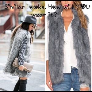 ❤️Sale! Gray faux fur vest lined w/ front closures