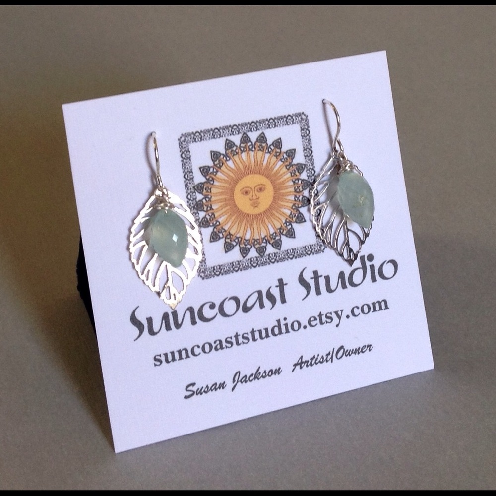 Silver Green Chalcedony Gemstone Earrings