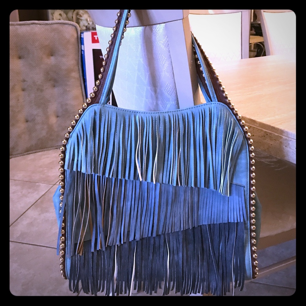 Blue fringed purse