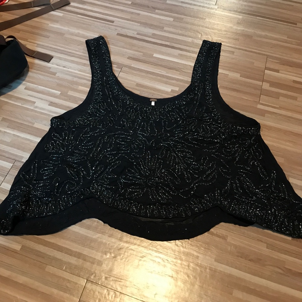 Black mesh shiny crop top from Free People