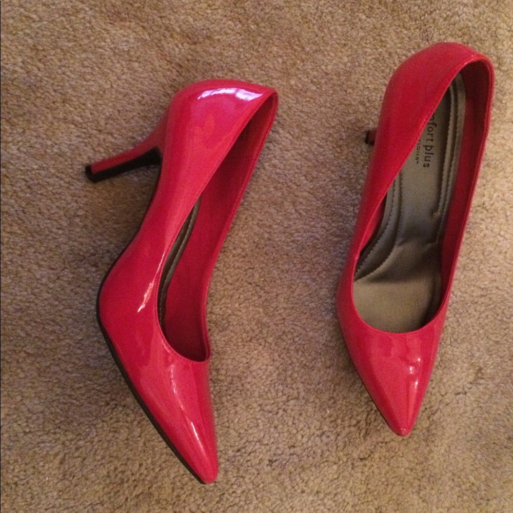 Price is firm Bright red pointy toe pumps