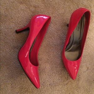 Price is firm Bright red pointy toe pumps