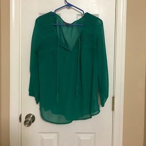 Green Peasant Top WIth Tassles