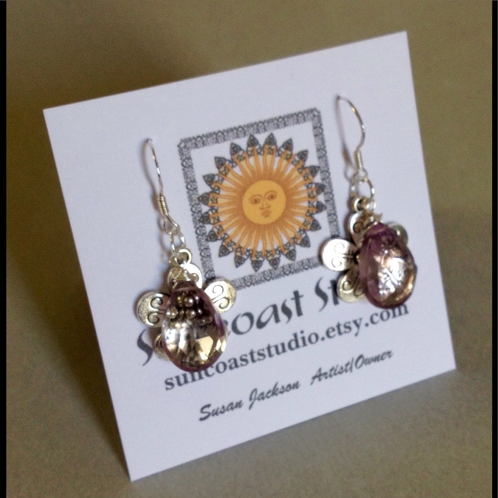 Silver Purple Amethyst Gemstone Earrings