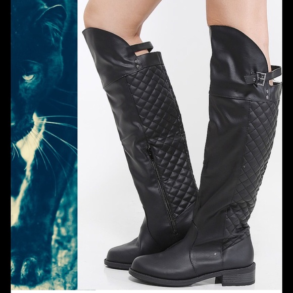 Qupid Shoes - QUPID BLK QUILTED RIDING BOOT WITH KNEE FLAP 🔥HOT
