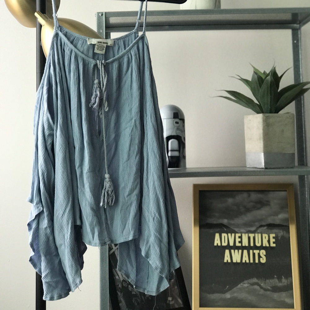 Blue cold shoulder top