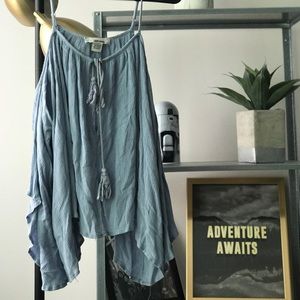 Blue cold shoulder top