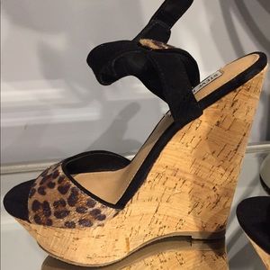 Steve Madden leopard wedge heels with gold buckle