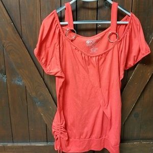 Orange mock cold shoulder shirt