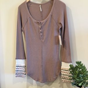 FREE PEOPLE thermal Henley sweater cuff