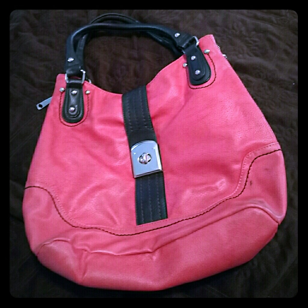 Orange and black hobo bag