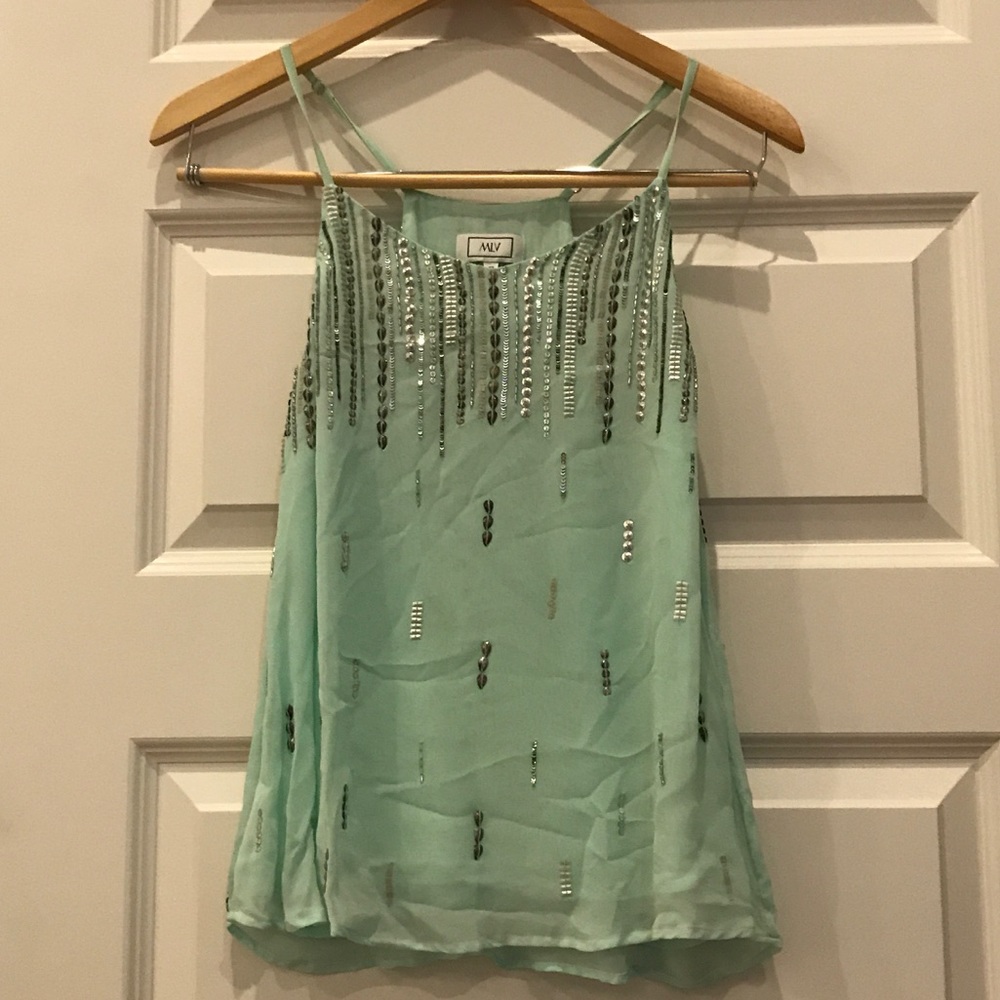 Light green silk beaded cami