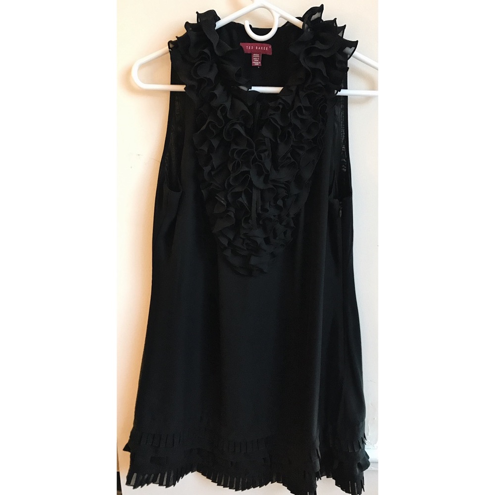 ted baker ruffle sleeveless black dress