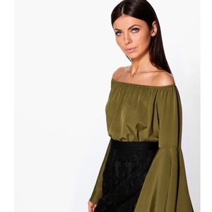Green off the shoulder top