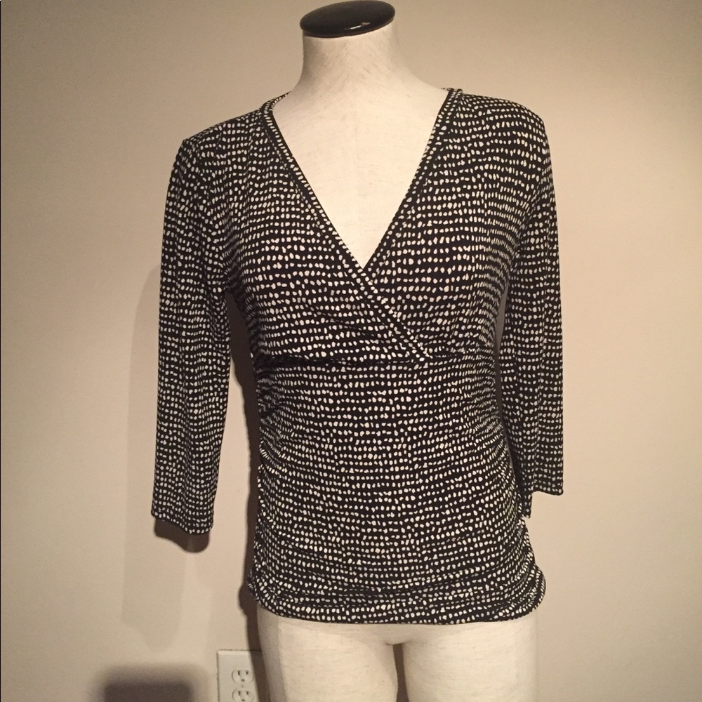 Ann Taylor factory black w/dots faux wrap shirt