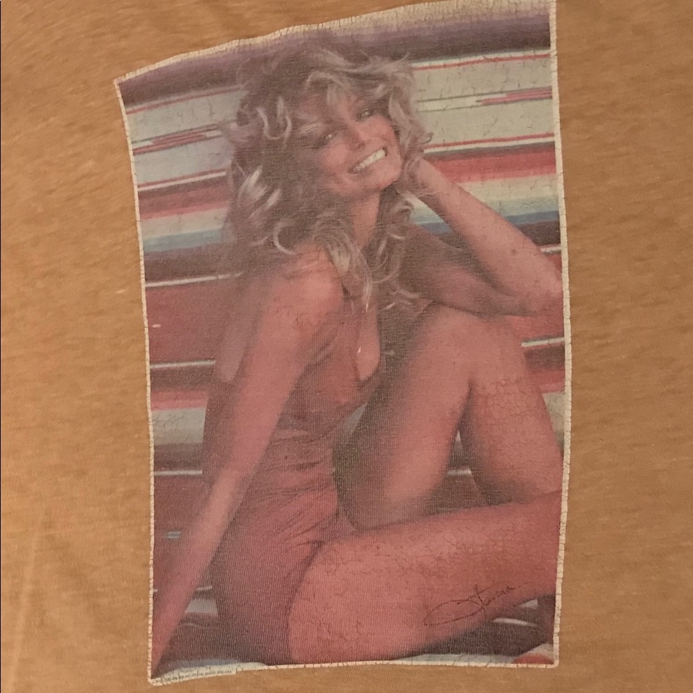 True Vintage Farrah Fawcett Ringer Tee Shirt 70s - Picture 4 of 8