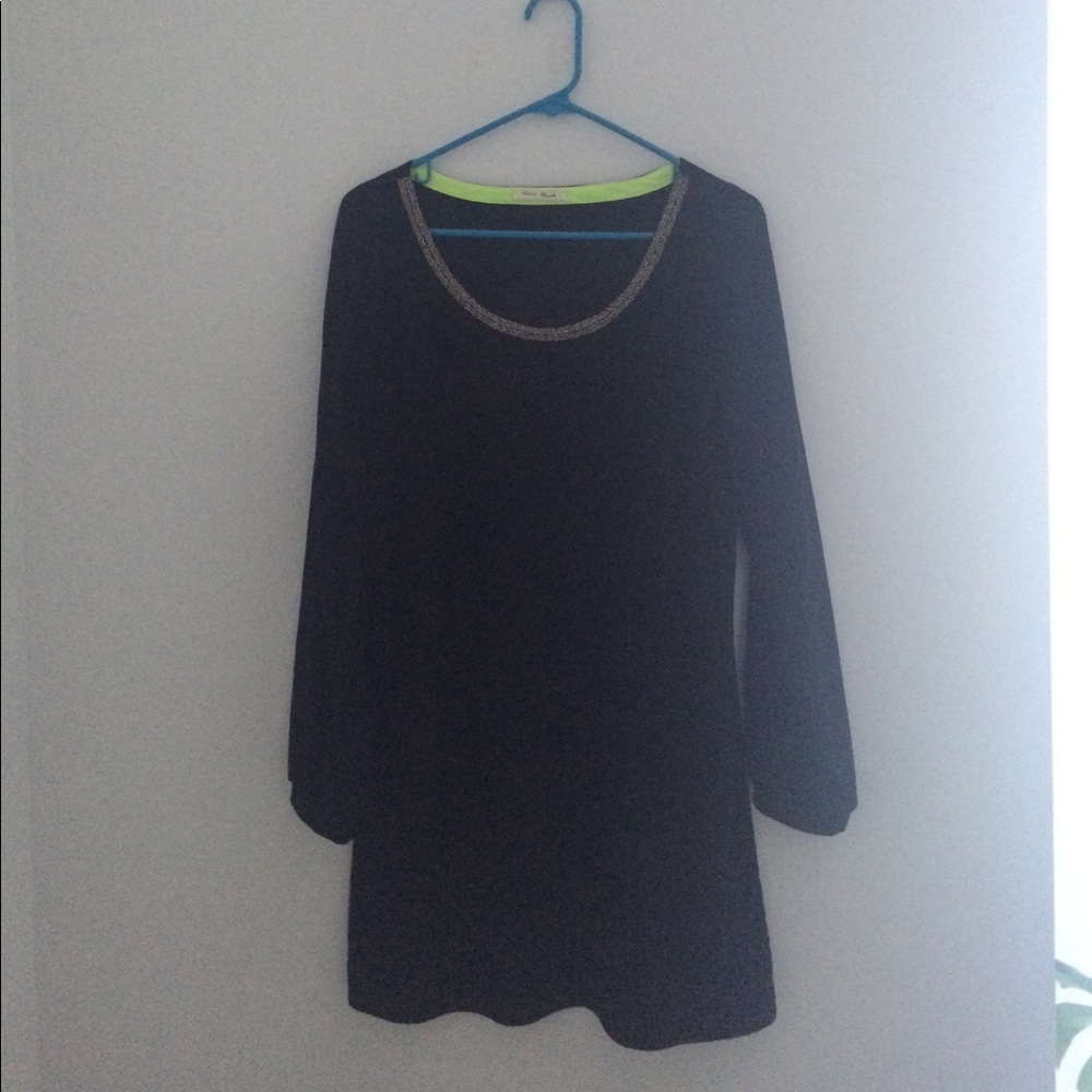 Embellished Jewel Black Long Sleeve Shift Dress
