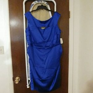 Blue satin sheath dress