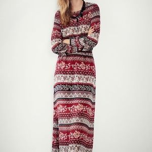 H&M Red Patterned Long Sleeve Maxi Dress