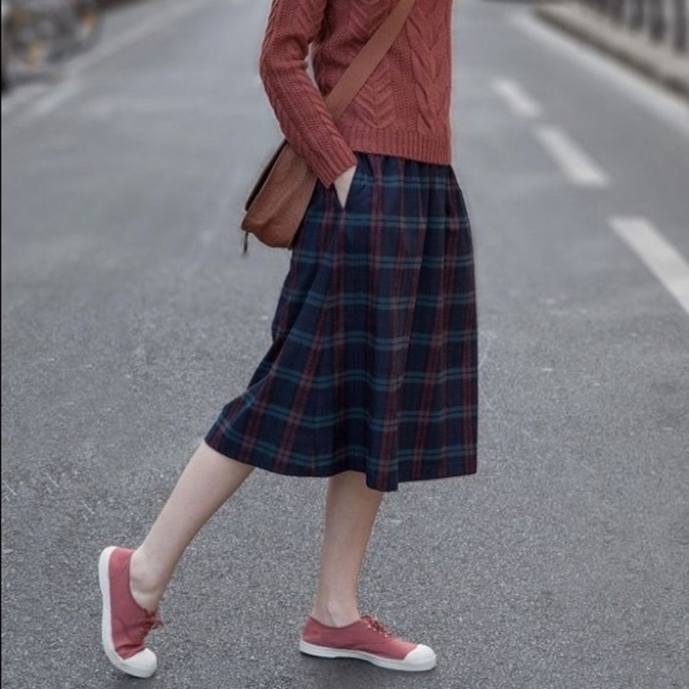 Vintage Plaid Midi Skirt