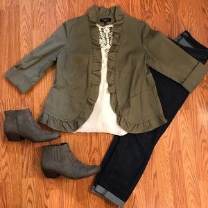 Talbots Ruffle Fall Green Blazer