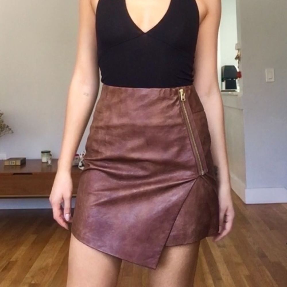 Faux Leather Asymmetric Mini Skirt