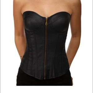 Black Leather Zip/ Lace Up Corset Halloween