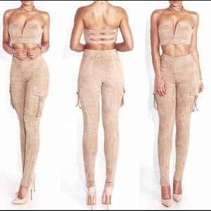 Suede Two Piece Pants Set -JLUXLABEL