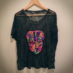Embroidered Mesh Top, Size L