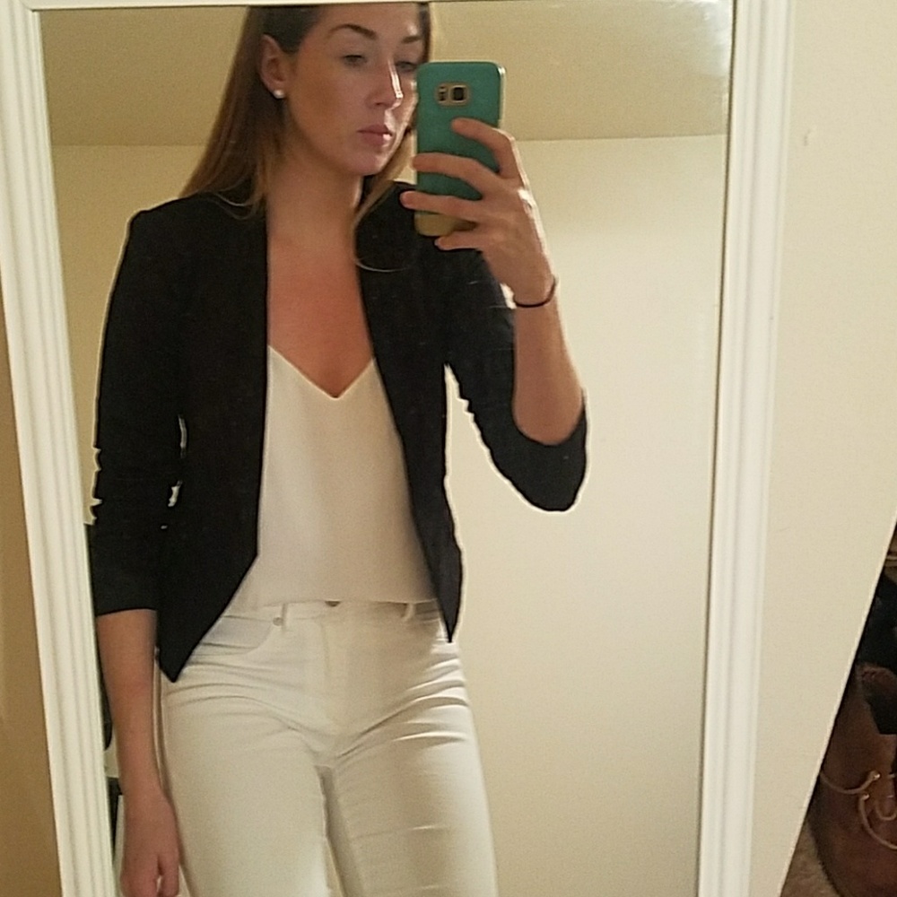 Black patterned cropped blazer