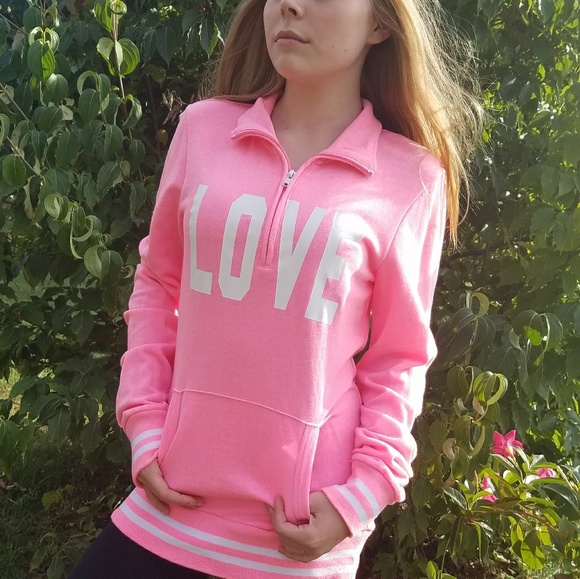reflex Tops - Bright pink Love zip up sweater