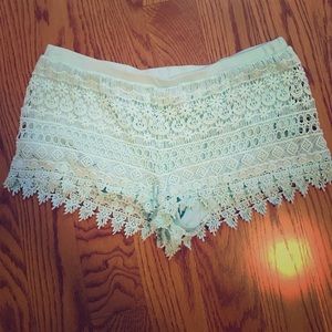 Mint green crochet shorts