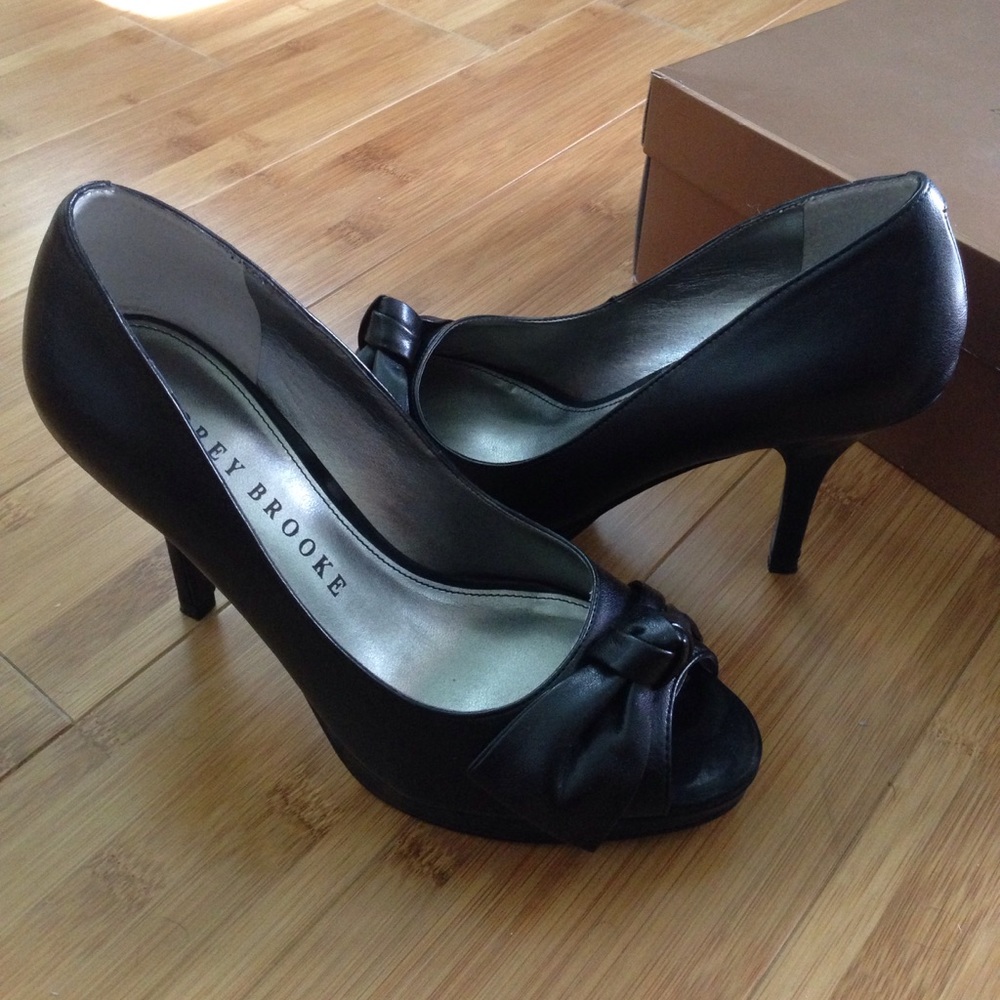 Black peep toe heels with platform