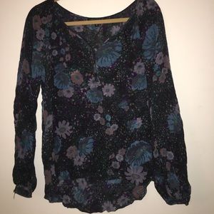 Long sleeve silk floral blouse