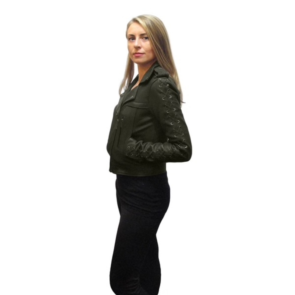 BCBGMAXAZRIA NWT real leather olive Moto jacket - Picture 2 of 8