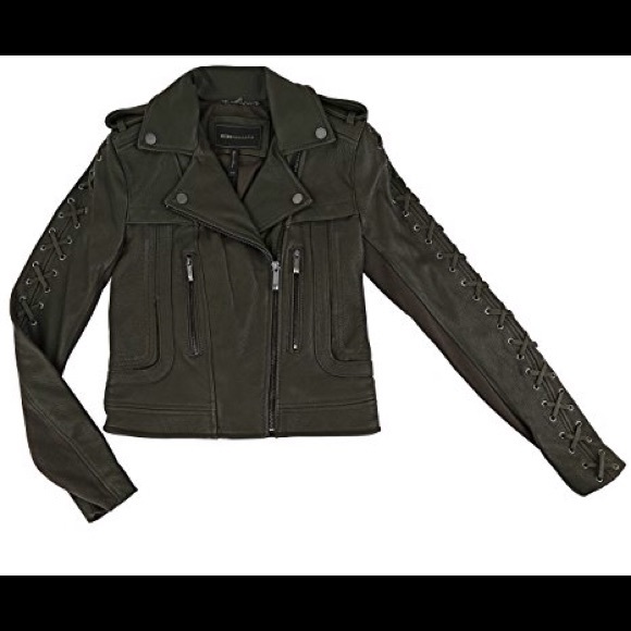 BCBGMAXAZRIA NWT real leather olive Moto jacket - Picture 4 of 8