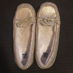 Route 66 Gold Sparkly Slippers