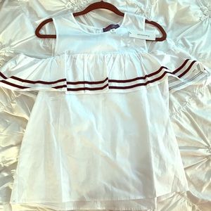 NWT white cold shoulder top with navy stripes!