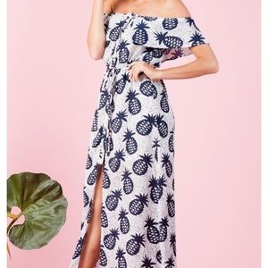 Luca slit leg off the shoulder pineapple dress