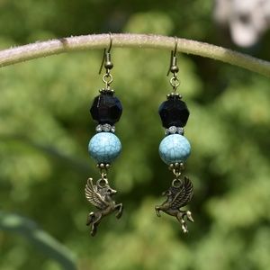 Turquoise and Black Pegasus Earrings
