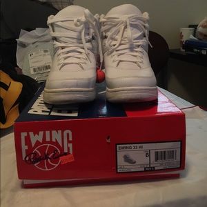 White Patrick Ewing hi top shoes. $100 obo