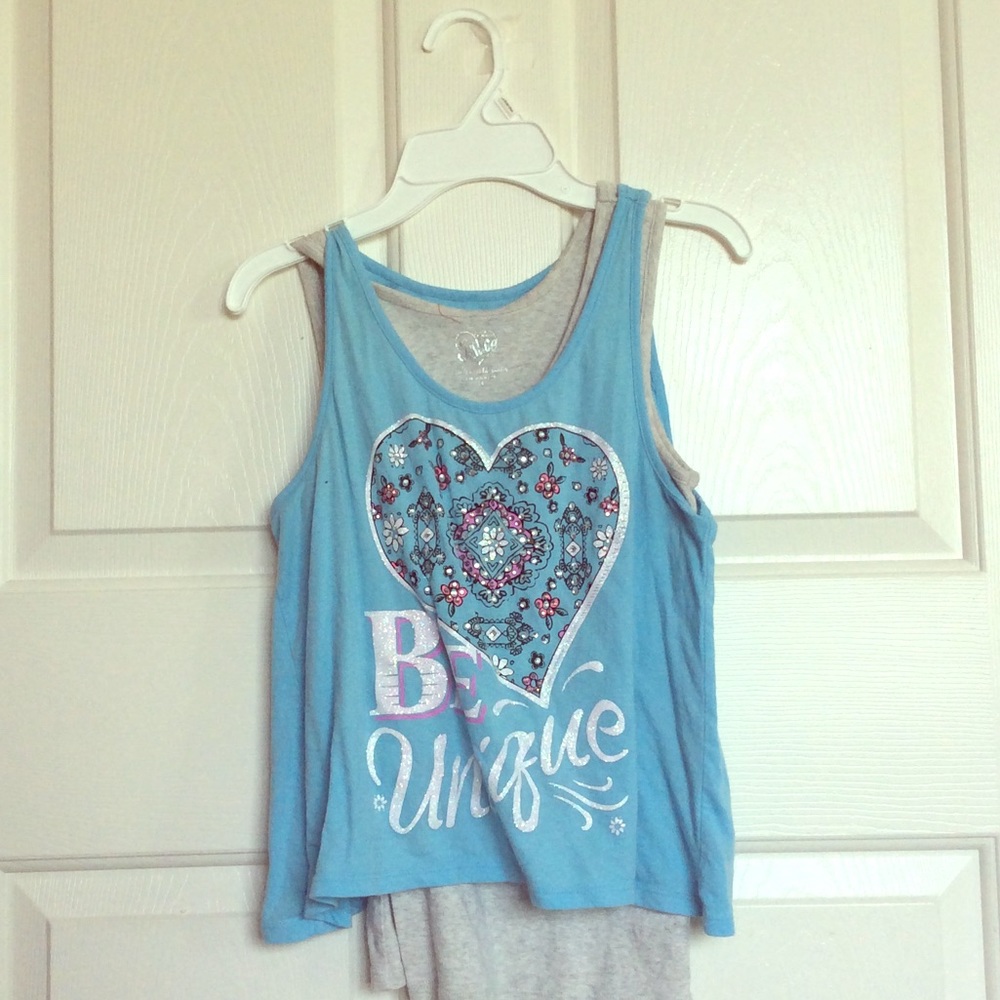Justice Blue Grey Tee Tank Top