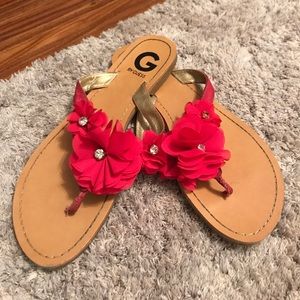 Hot pink flower flip-flops