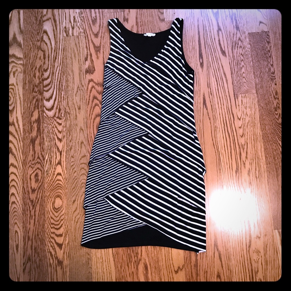 Black and white asymmetrical striped dress