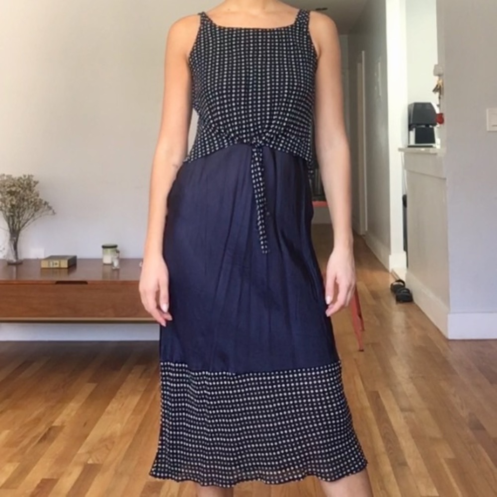 Printed Navy Midi Dress