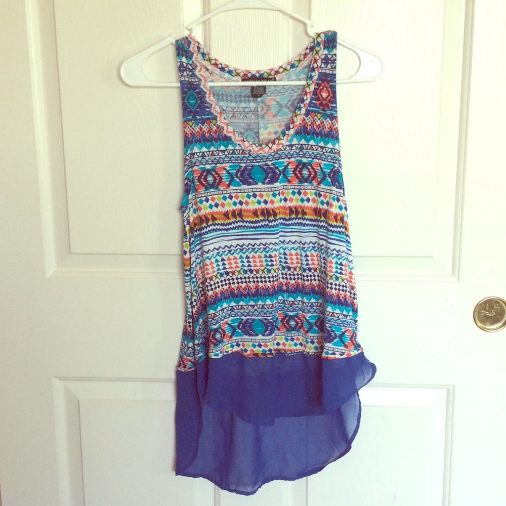 Blue Patterned Tank Top Tee Shirt