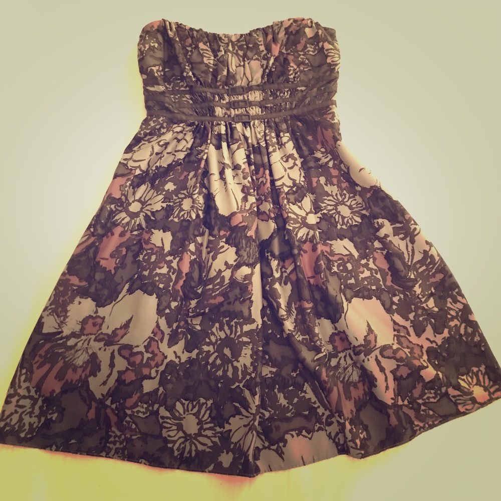 Floral Strapless Dress 100% Silk Size 2